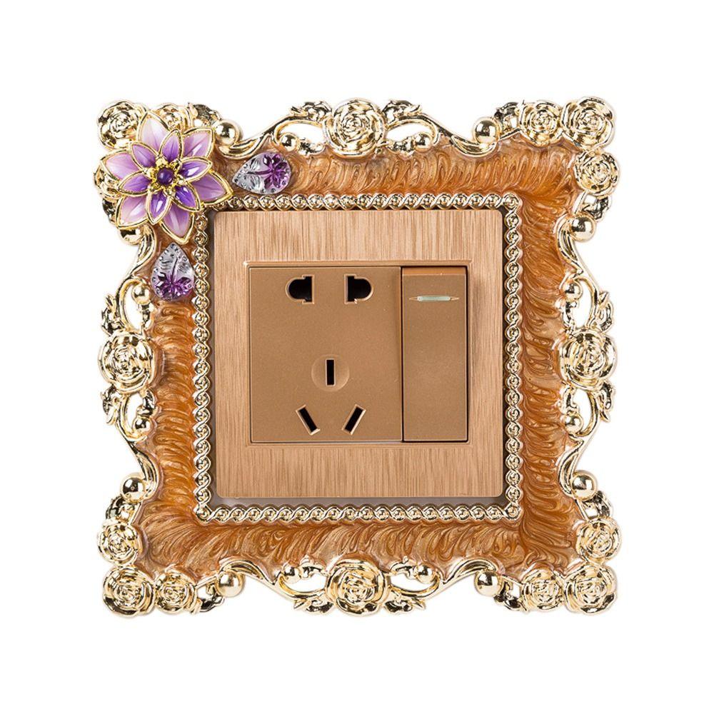 Стильная пластиковая розетка, объемная рамка, одинарный переключатель света, крышка, наклейка на стену с золотым краем, вилка, декор