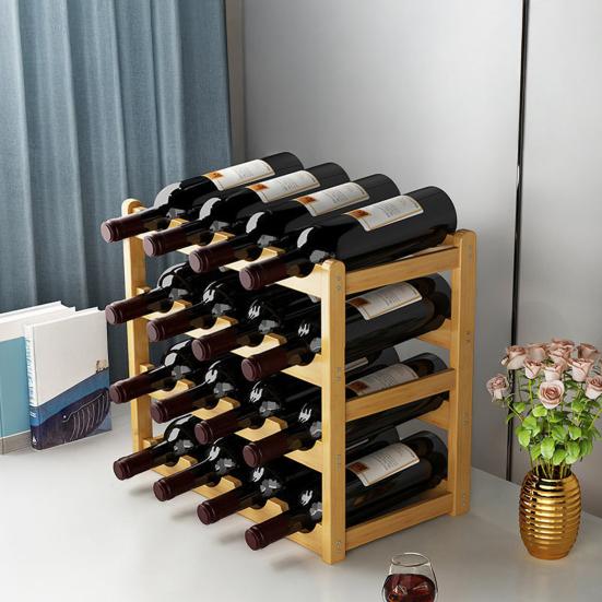 Bamboo Wine Rack Holder Bar Cabinets Stackable Storage Cube Tabletop for Champagne