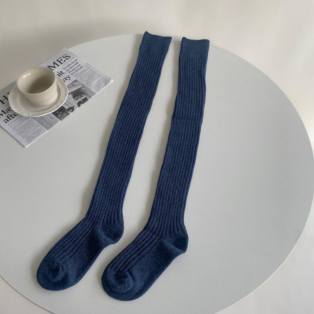 Женские чулки в японском стиле, длинные носки для школьниц в студенческом стиле, хлопковые вязаные однотонные чулки до бедра
