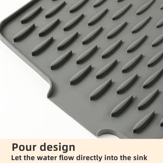 Silicone Slope Drain Mat for Drip-Free Drying Space-Saving Dish Drainer Heat-Resistant Pot Rack Non-Slip Mat for Kitchen Countertop