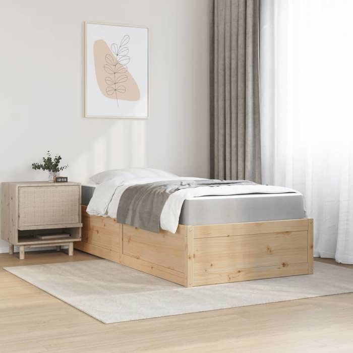 Lit avec matelas 90x190 cm - Bois massif de pin - Soutien personnalisé - Style classique - 1 place