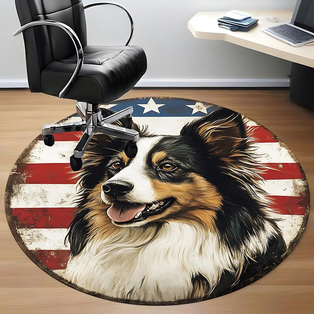 1PC Patriotic Dog Office Round Area Rug, Indoor Mat Suitable For Office, Under Office Chairs Bedroom Living Room Home Decor, Room Deco 030