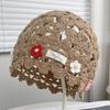 New hollow knitted flower wool hat women's autumn breathable face small pile hat travel versatile bag head hat