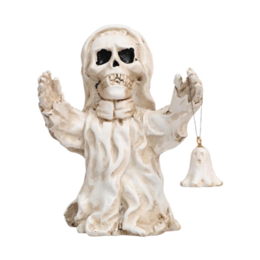Halloween Skull Statue Holding Bell Figure Bookshelf Desktop Evil Resin Figurine