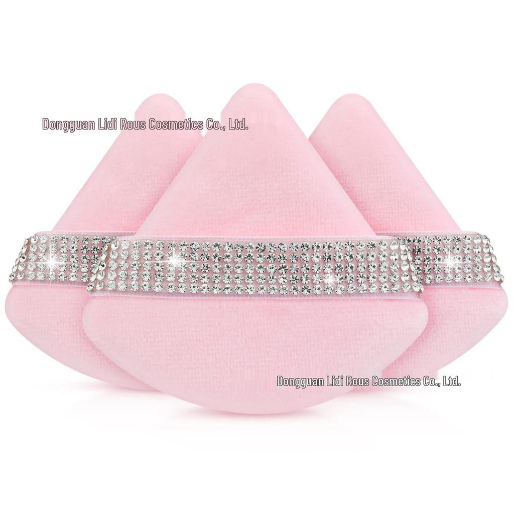 Crystal Velvet White Triangle Powder Puff with Silver Diamond Ribbon – Super Soft Makeup Accessory