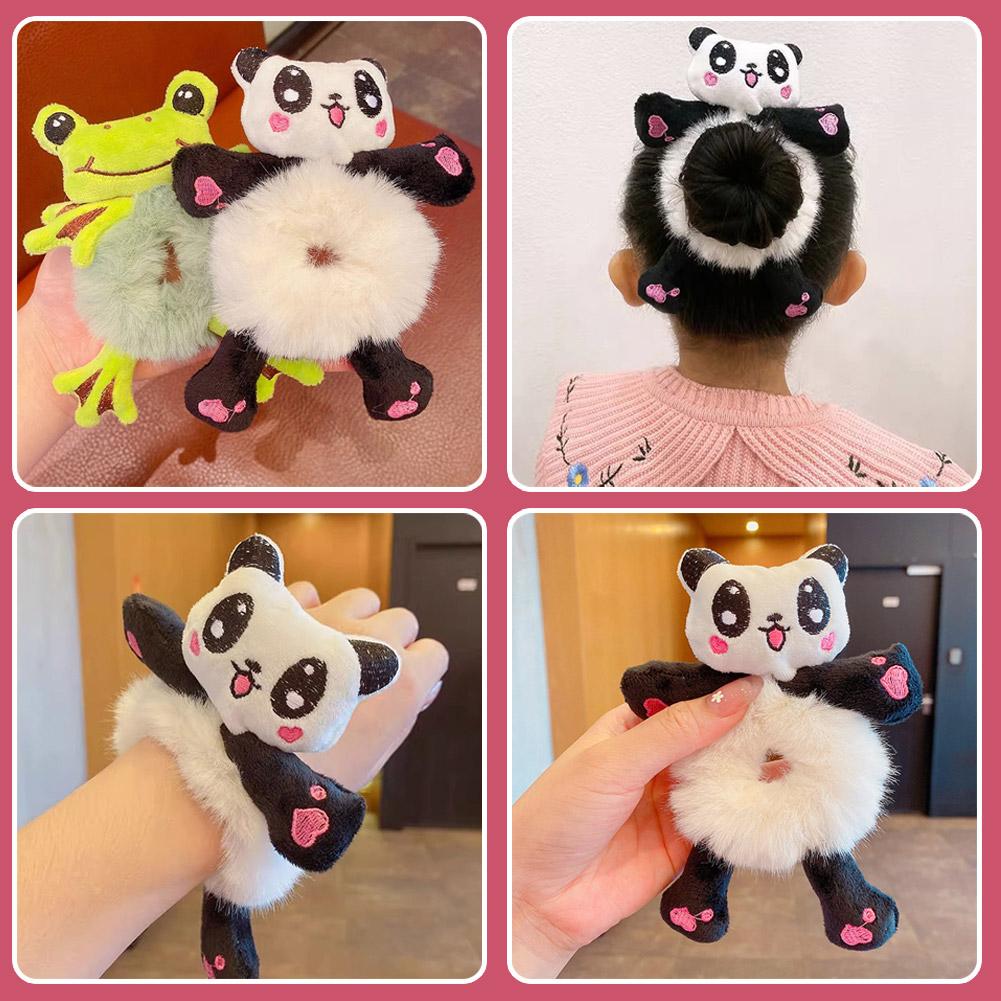 Women Girls Cute Cartoon Panda Hair Scrunchies Bear Elastic Plush Hair Sweet Cat Ponytail Hair L4U6