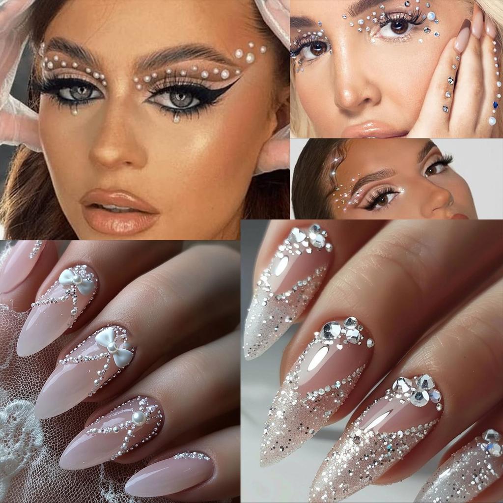 Коробка 3D Жемчуг Белый Ноготь Плоский Бисер Стразы Икра Смешанные Размеры Украшение для Нейл-Арта для DIY Маникюра Шармы для Ногтей Мульти