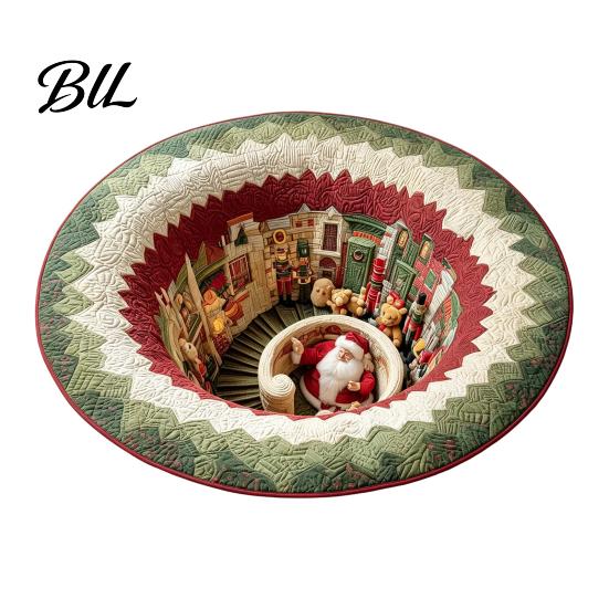 Creative Gift for Christmas Round 3D Rug, Optical Illusion Area Santa Claus Gnome Quilted-Like Comfortable Barefoot Floor Mat Anti-slip Washable