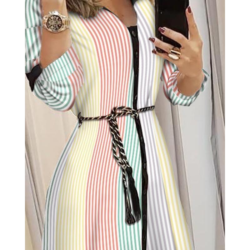 Summer Women's Temperament Printed Tie Blouse Mid-Length Dress