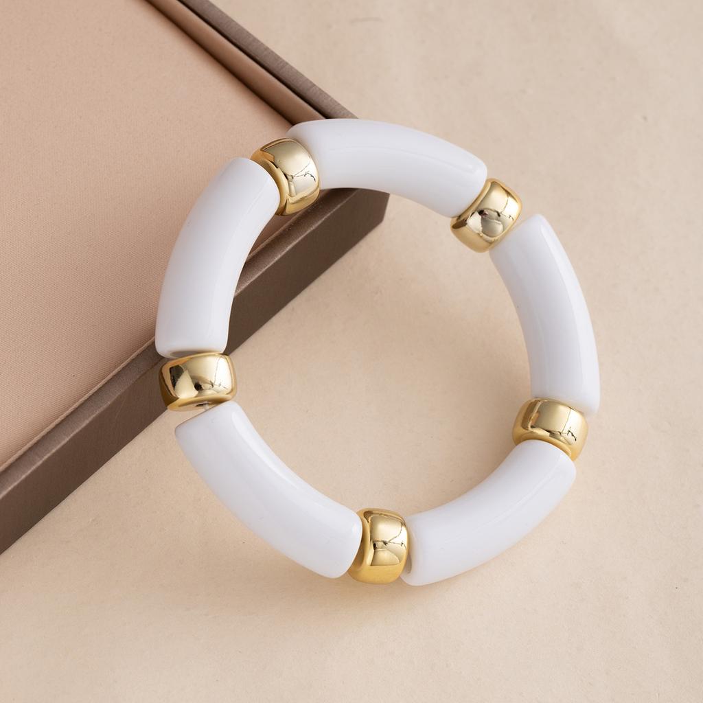 1Pcs Personality Retro Multicolour Acrylic Bend Bangle for Women Charm Curved Bamboo Pipe Stone Grain Bracelet Jewelry Accessory Gift