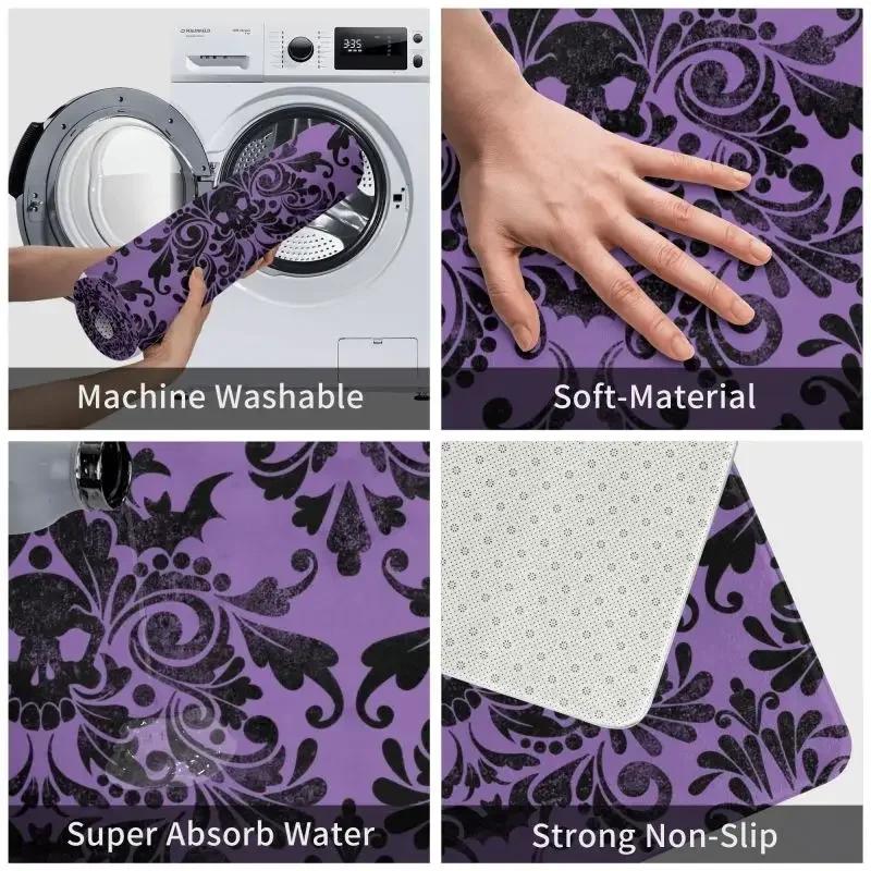 Skull Damask Pattern Doormat Non-Slip Entrance Bathroom Kitchen Door Floor Mat Halloween Witch Goth Occult Toilet Carpet Rug