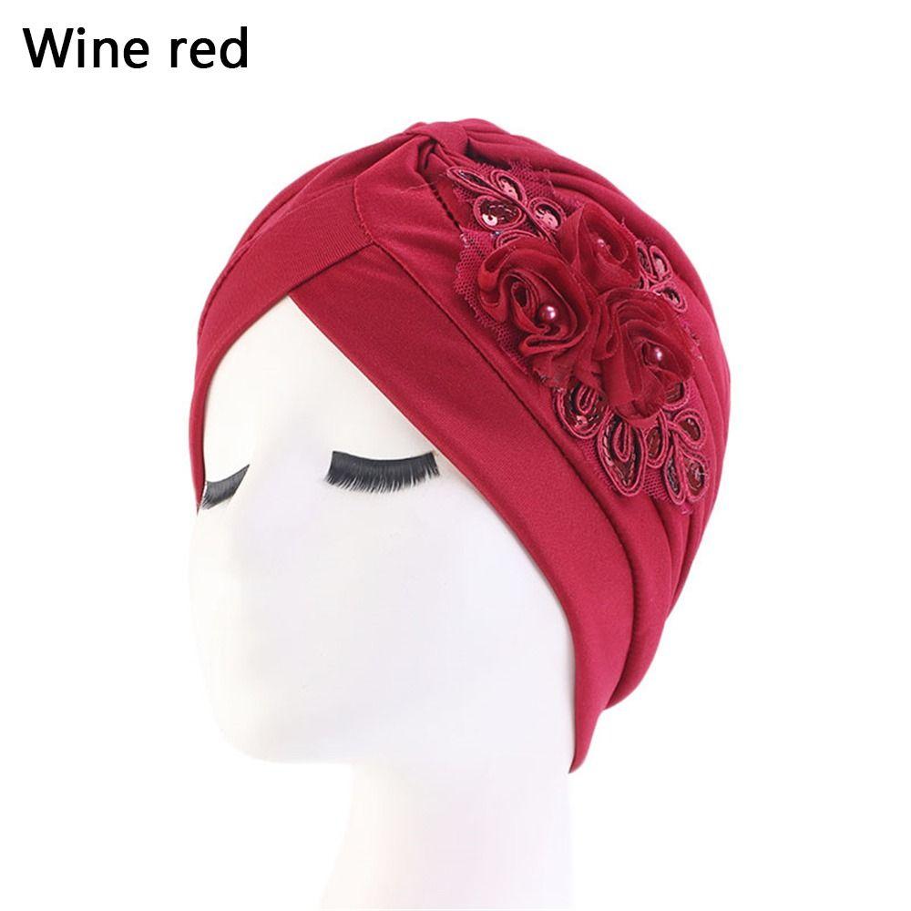 Sequin Flower Headwear Bandana Sleep Cap Muslim Turban Hat Indian Inner Hijabs Head Wrap