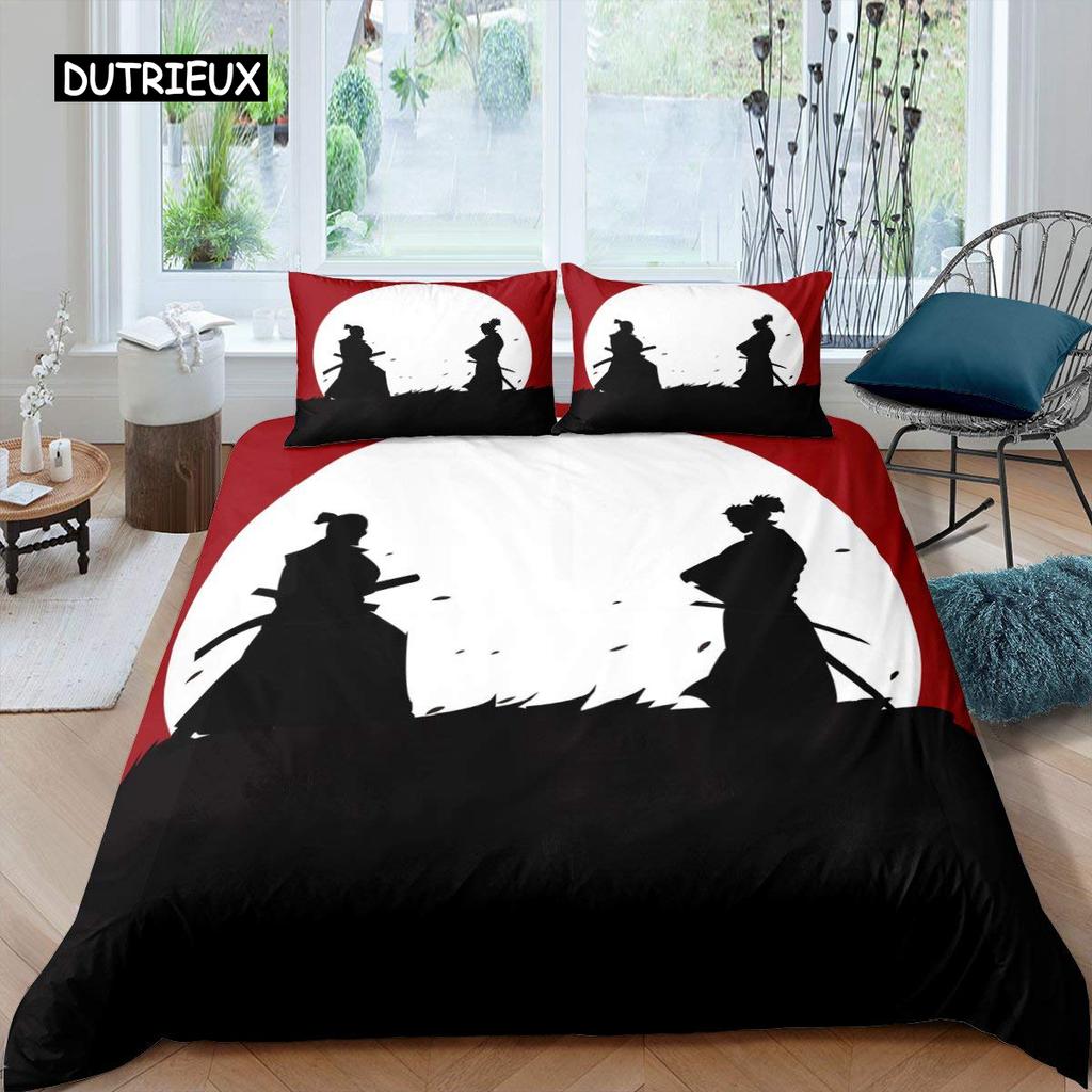 Samurai Duvet Cover Set Sunset Japanese Samurai Quilt Cover Scenery Silhouette Comforter Cover King Size 2/3pcs Twin Bedding Set