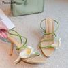 Fashion Bohemian Style Sexy Narrow Band Women Gladiator Sandals Sweet Flowers Mixed Colors Thin High Heels Female Banquet Prom Shoes