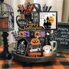 14 Pcs Halloween Tiered Tray Decor Set Cute Halloween Wooden Signs Rustic Gnomes Trick Or Table Sign For Halloween Party Favors