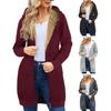 Women Winter Hoodie Thickened Plush-lined Long Sleeves Outerwear Mid Length Solid Color
