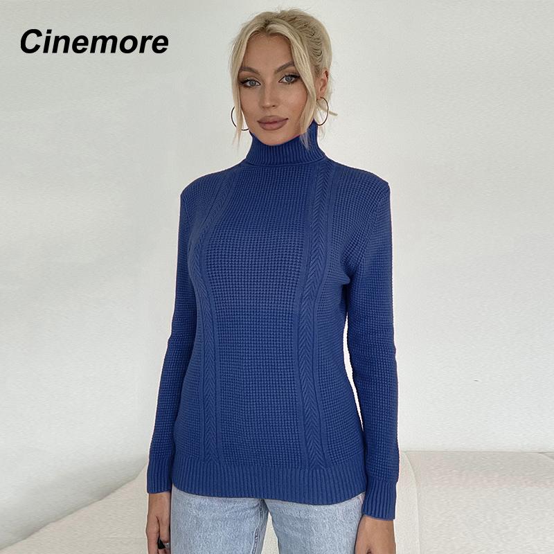 Cinemore Весна Осень Женский свитер Однотонный Оверсайз Повседневный Пуловеры Теплый Базовый Топ с Длинным Рукавом О-Образным Вырезом Трикотажный Джемпер Свитер