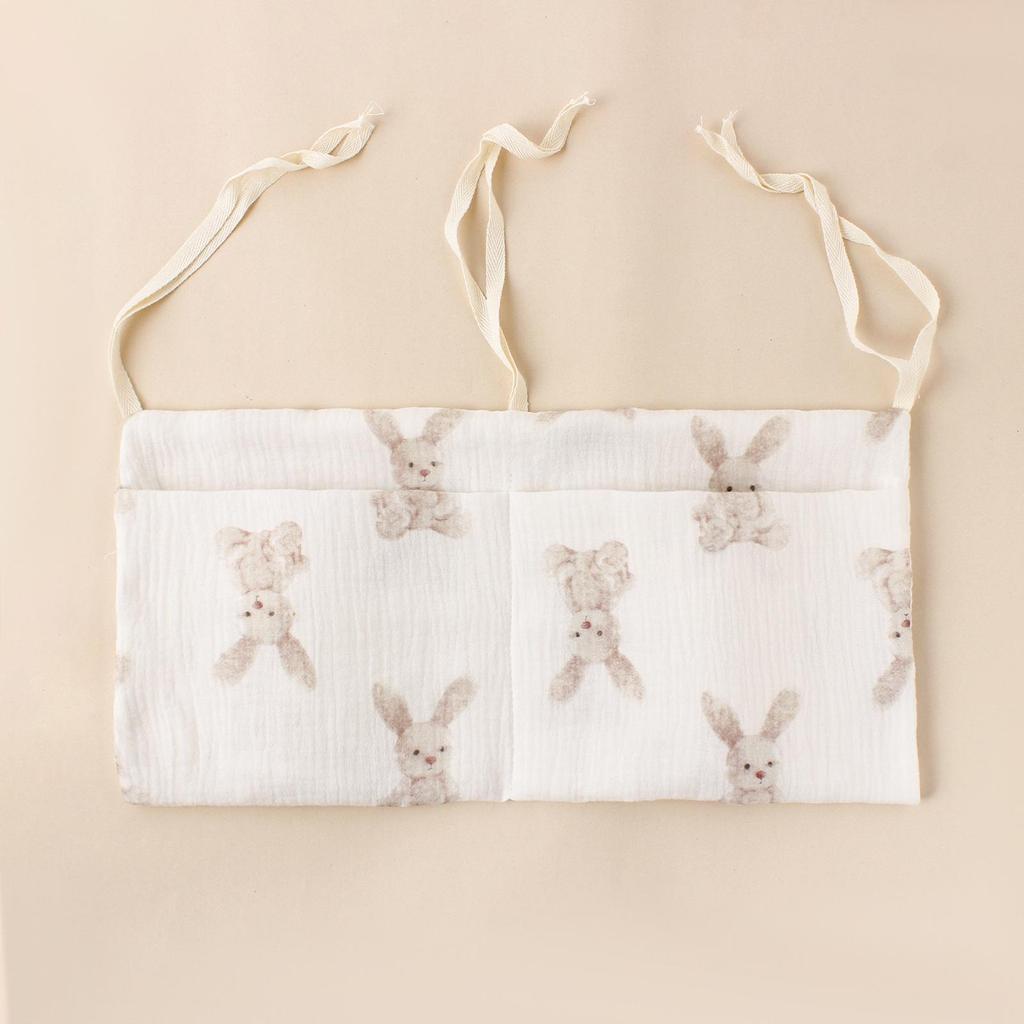 Pure Cotton Baby Bed Bumper & Hanging Bag with Double Pockets for Bottles and Diapers