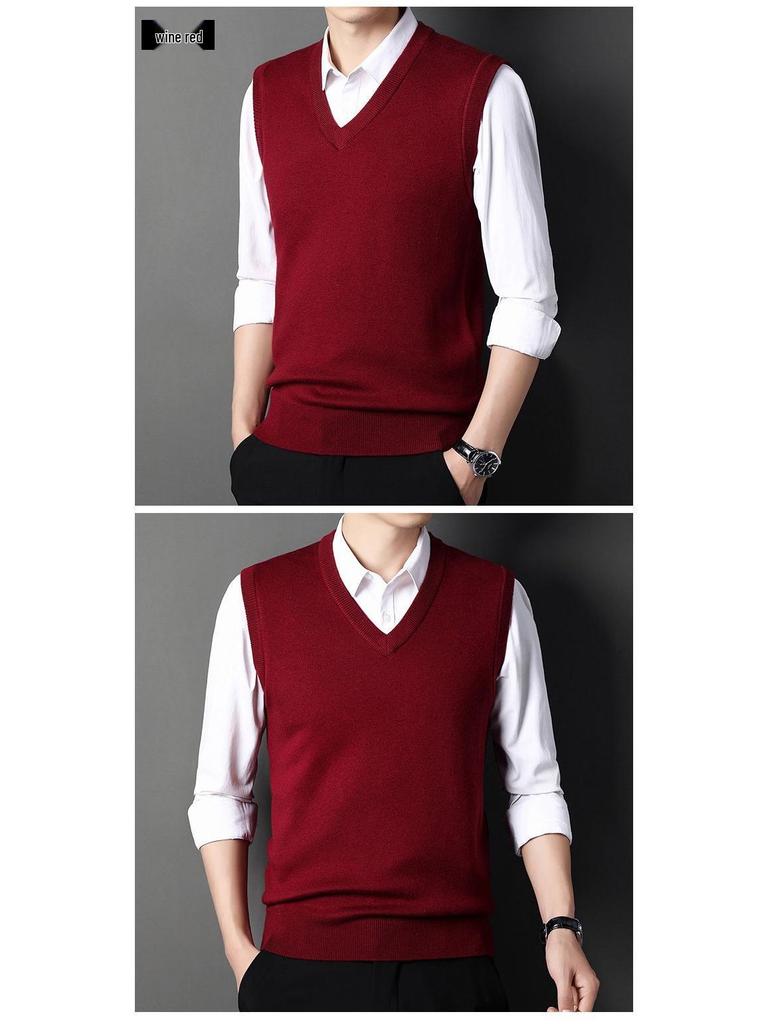 Men's V-Neck Wool Cardigan Vest - Autumn/Winter Cashmere Knit Sweater for Dad