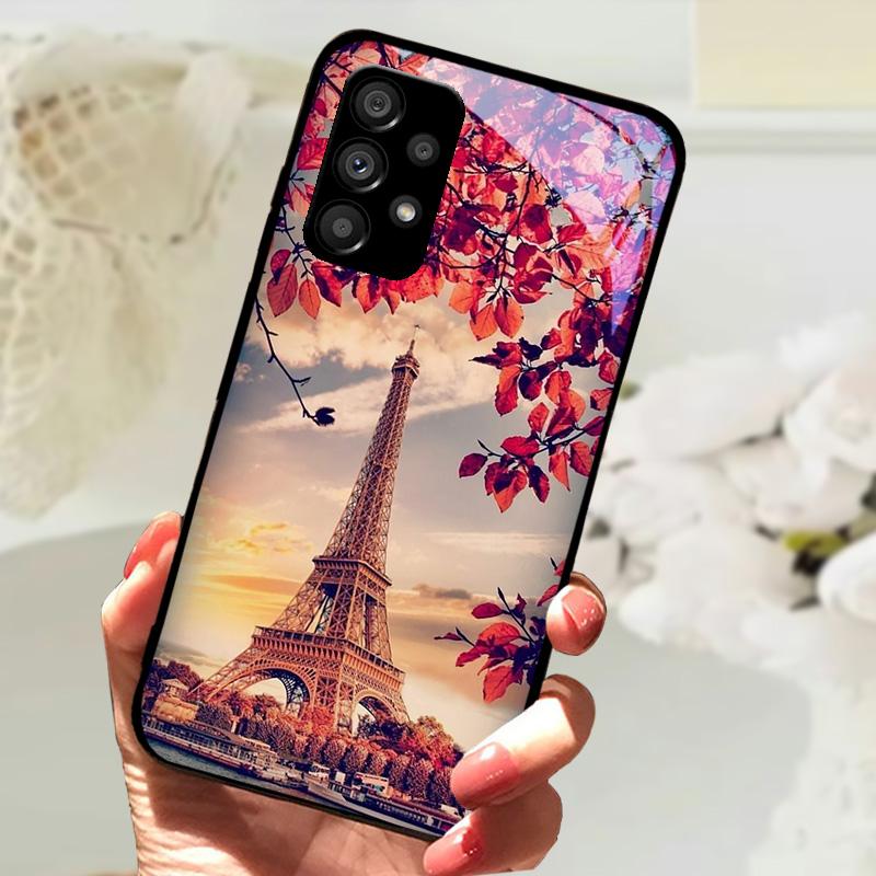 Стеклянный Чехол Для Samsung A13 A23 4G 5G Мультяшный Закаленный Стеклянный Чехол Для Телефона Для Galaxy A33 A53 A73 5G Жесткий ПК Стеклянный Защитный Чехол