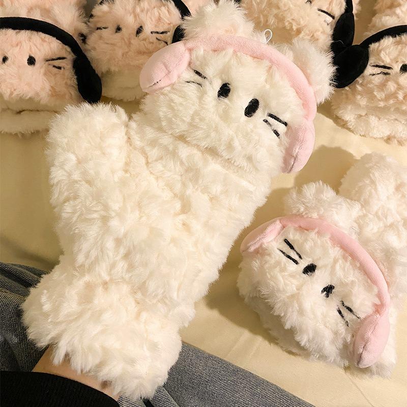 Winter New Plush Gloves Thickened Cold-proof Cycling Plush Suit Warm Windproof Riding Students Cute