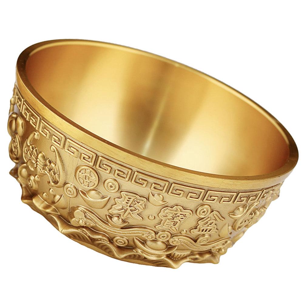 Brass Fortune Treasure Basin Bright Golden Tone Decorative Offering Bowl Home Office Desktop Tabletop Decoration