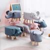 Cartoon Animal Footstool Cute Upholstered Ottoman with Solid Wood Seat Furniture for Kids Learning Stool Bench Home Decorative