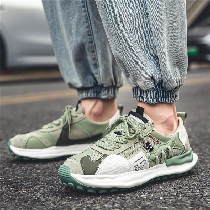 Новые дизайнерские зеленые мужские кроссовки, трендовые повседневные спортивные туфли на шнуровке для мужчин, сетчатые дышащие кроссовки на платформе, мужские теннисные туфли для мужчин
