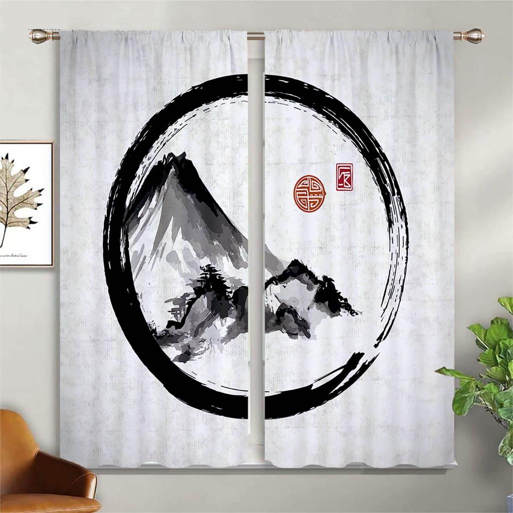 2 шт. штор в китайском стиле с принтом цветущей вишни, солнца, реки, пейзажа, шторы для гостиной, кухни, спальни, декор окна