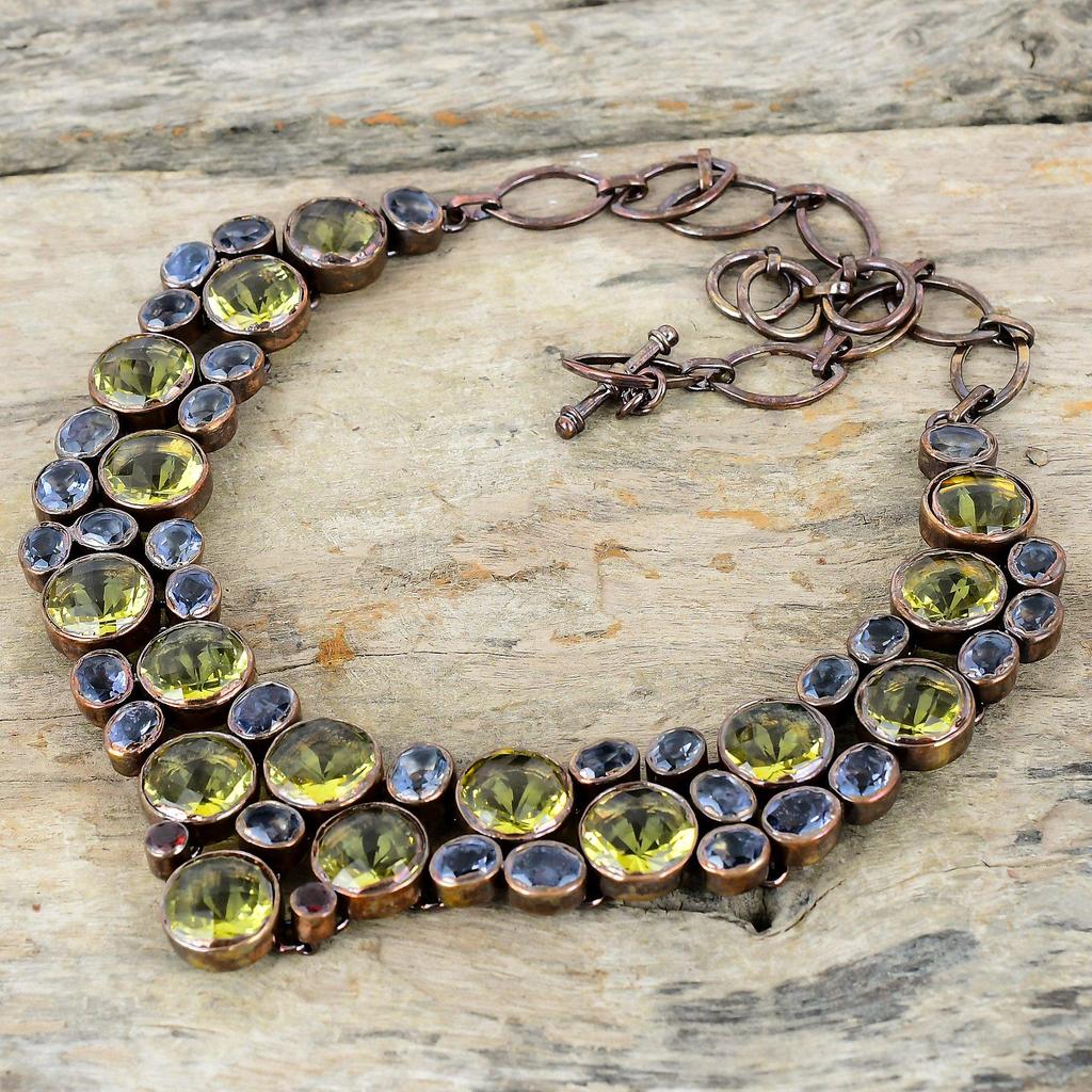 Ожерелье из граненого лимонного кварца Ожерелье из гальванопластичной меди Ожерелье с регулируемой цепочкой Ожерелье из натурального танзанитового кварца и мозамбикского граната