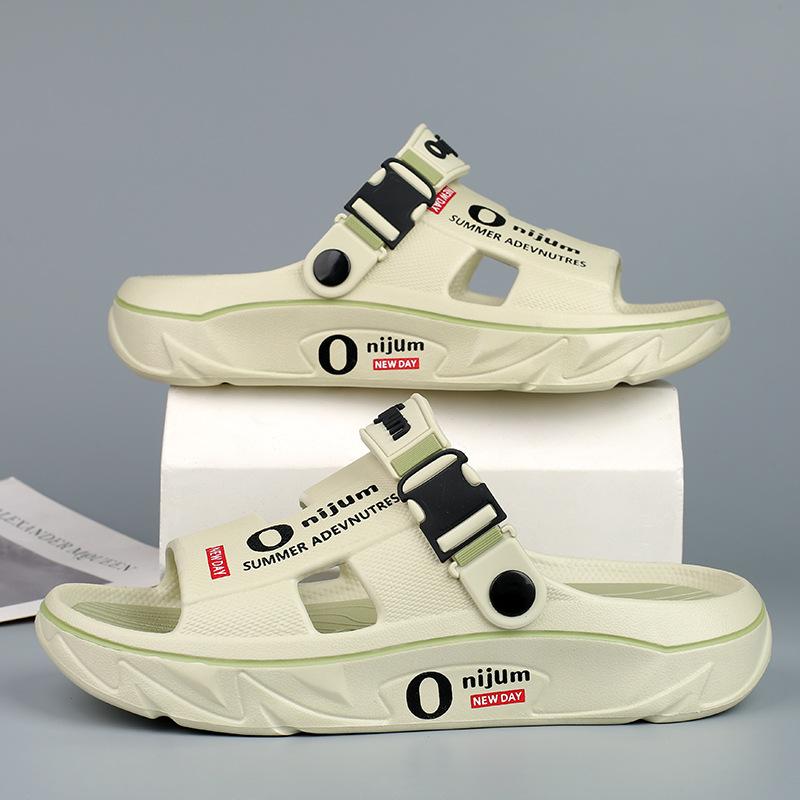 Мужские летние тапочки с толстой подошвой, нескользящие, дышащие, пляжные тапочки, домашняя обувь для улицы и дома