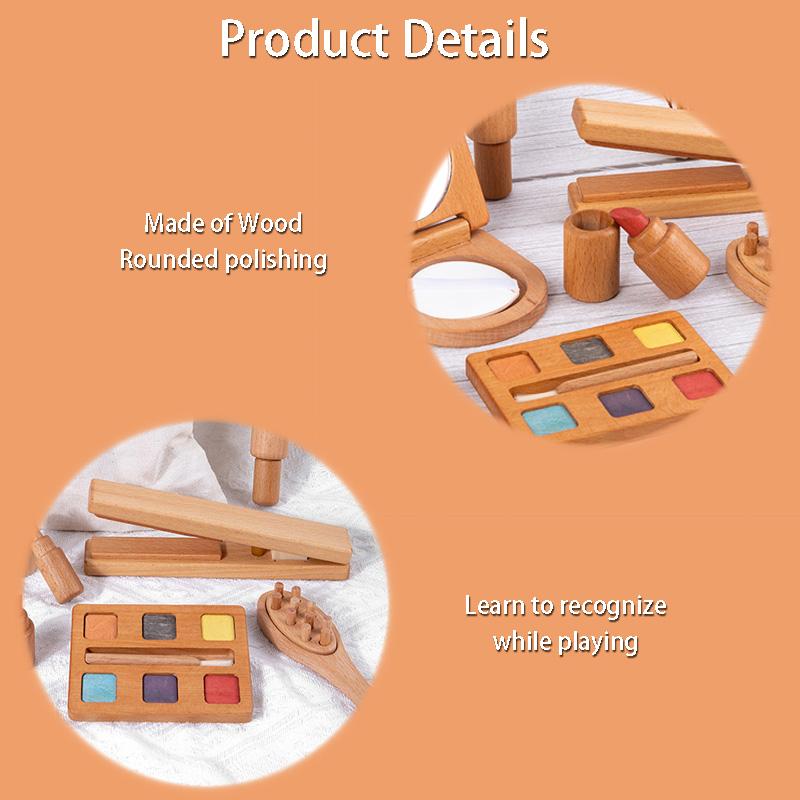 Wooden Pretend Play Makeup Toys For Girls Simulation Cosmetics Kit Toddler Lipstick Eye Shadow Sets Beauty Dress Up Gift For Kid