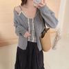 Autumn and Winter New Lace Splicing Vest Suspender Knitted Cardigan Two-piece Set Women's Soft Waxy Sweater Set