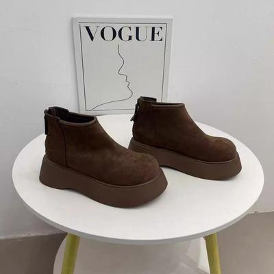 Версия из мягкой кожи~ большеголовые на толстой подошве ботинки-маффины Мартин женские 2025 новые осенне-зимние бархатные ботинки-чулки Челси короткие ботинки прилив