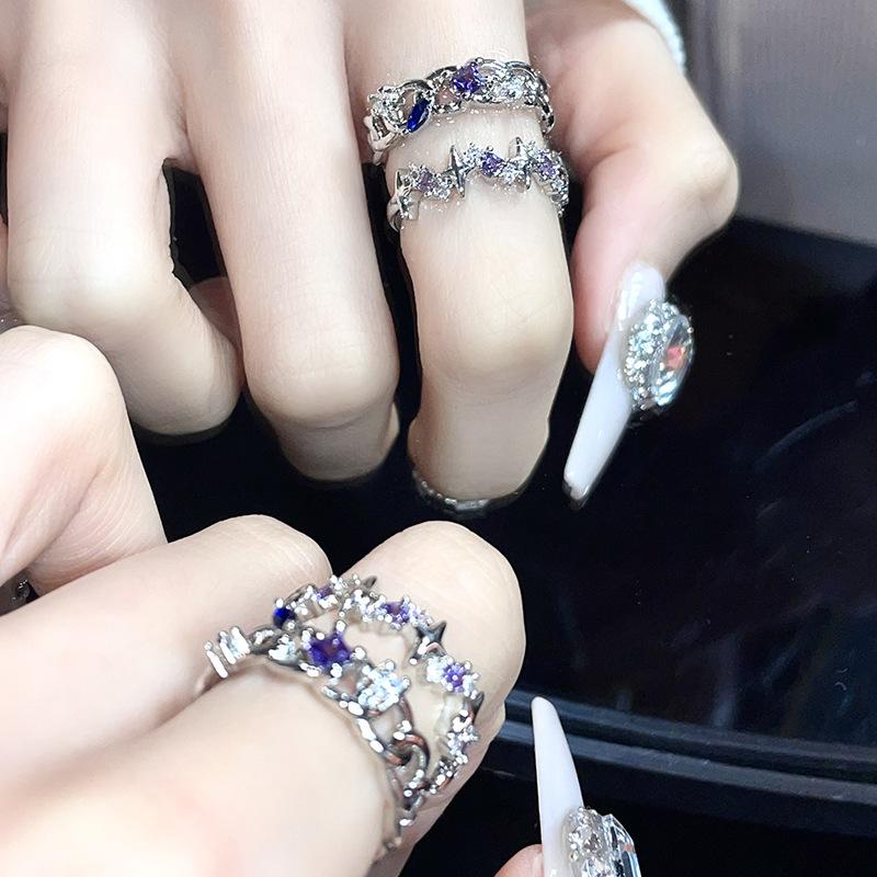 Нишевый Дизайн Алмазная Инкрустация Циркон Манговая Цепь Открытое Кольцо Продвинутое Ощущение Французское Регулируемое Штабелируемое Кольцо Женское