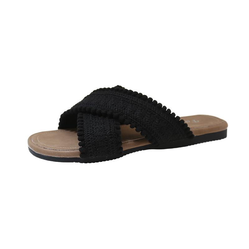 Этнические крутые тапочки 2025 новая летняя винтажная плетеная крест-накрест богемные студенческие плоские римские туфли