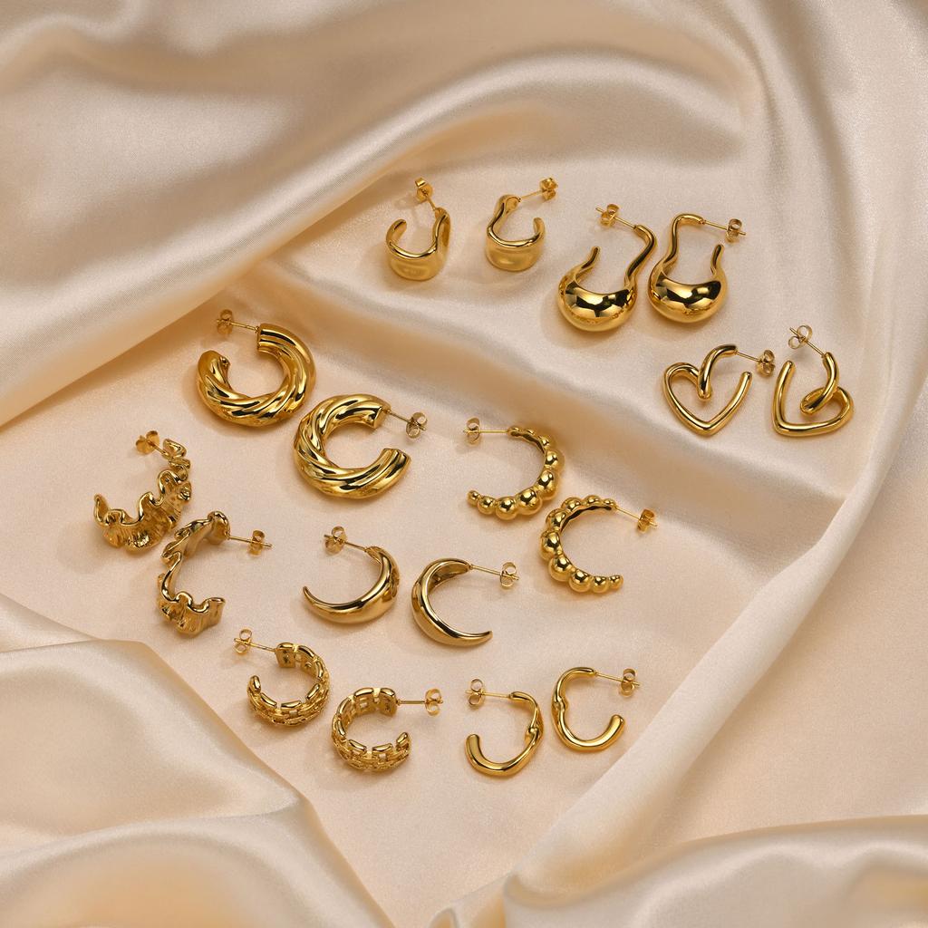 Серьги из нержавеющей стали серьги С-образной формы серьги U-образной формы полые полые полые рельефные нерегулярные серьги с циркониевым элементом