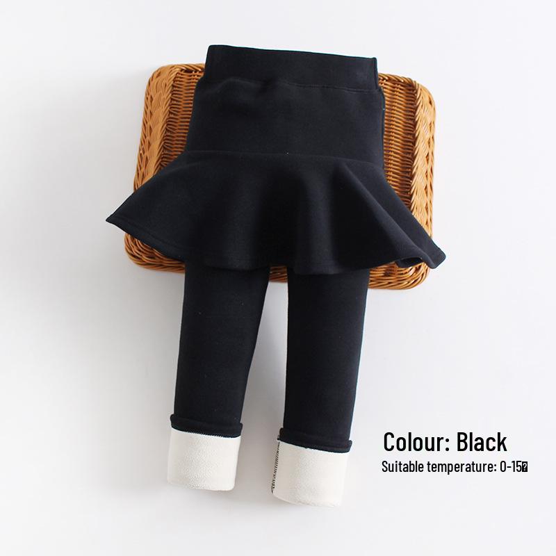 Girls' Winter Fleece-Lined Skirt Leggings - Thick Pure Cotton, Solid Colors, for Middle and Large Children