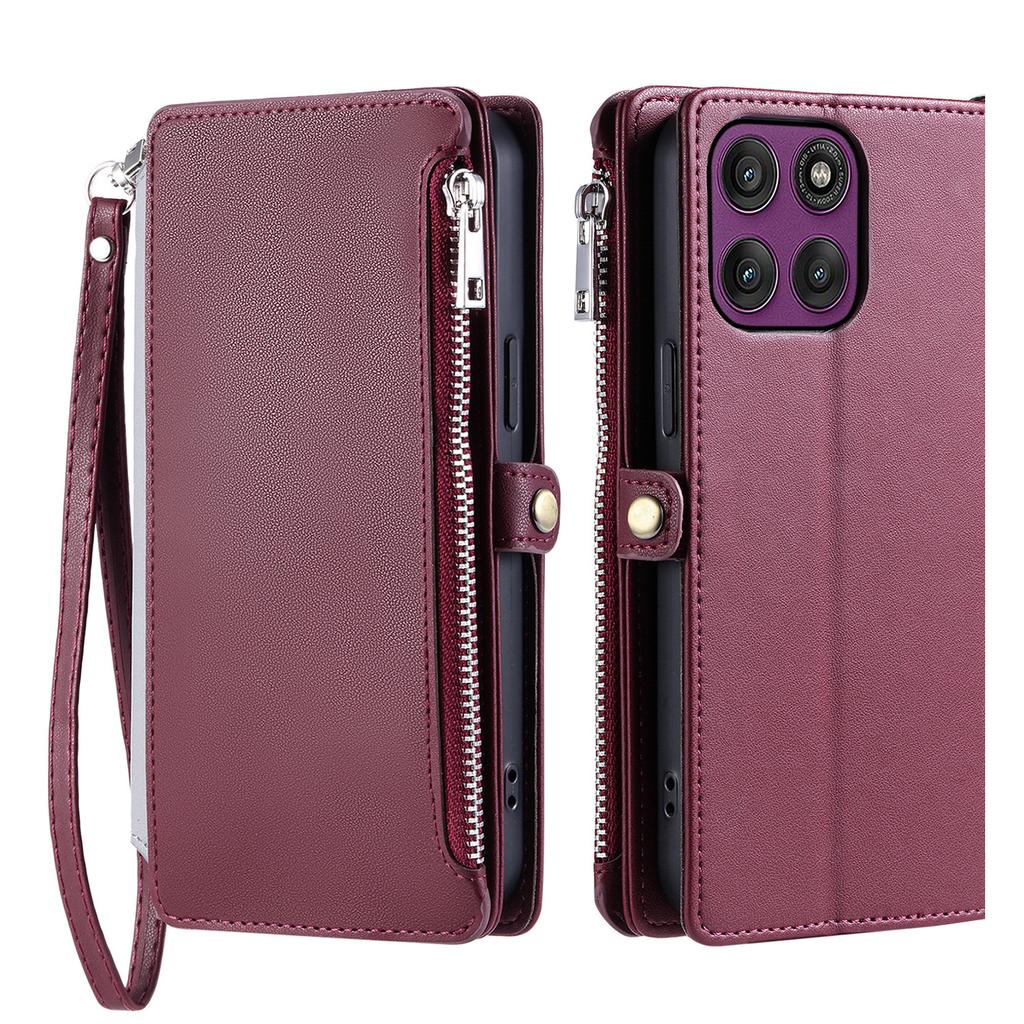 For Motorola Moto G86 5G Case TPU+PU Leather Wallet Phone Cover with Wrist Strap