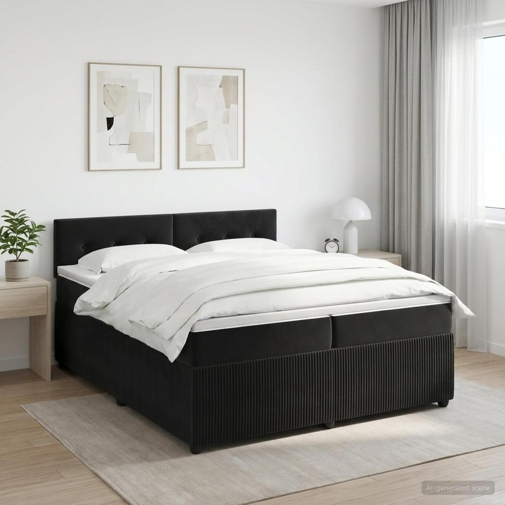 Box Spring Bed with Mattress Black 200 x 200 cm Velvet