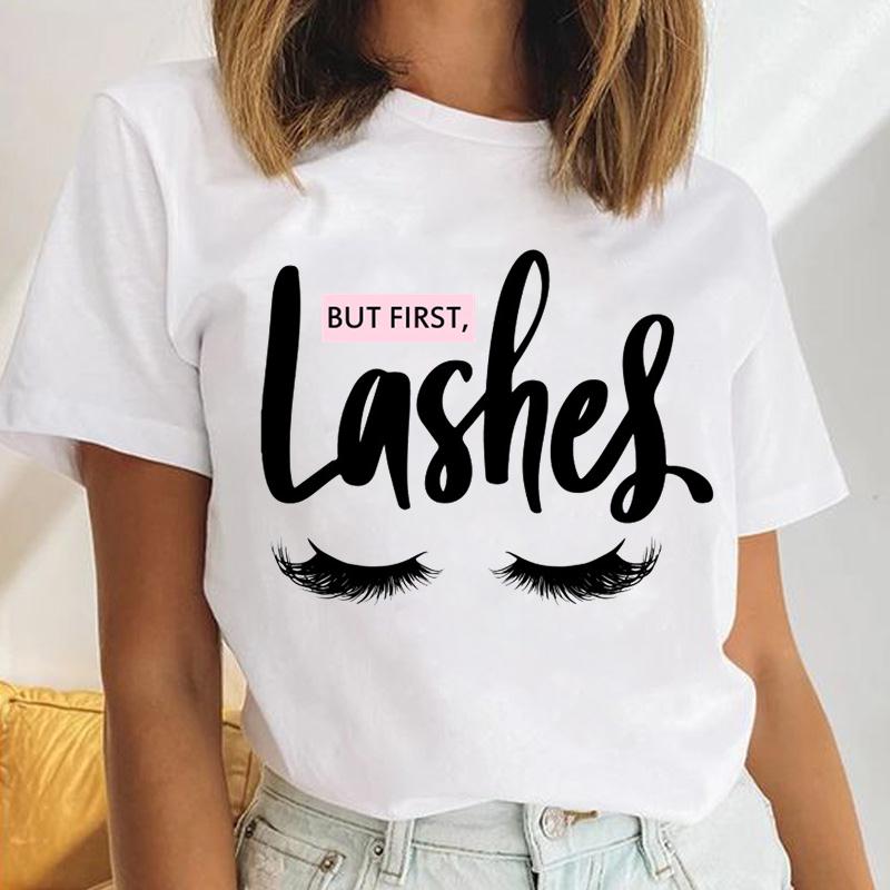 Tee Top Summer Unisex Print Fashion 90s Trend Eye Lashes Watercolor Sweet Tshirt FeUnisex Clothing Casual Short Sleeve Lady Graphic T-shirt