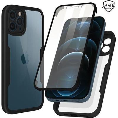 Чехол для iPhone 12 Pro (6,1 ") с полной защитой 360+ передняя сенсорная + задняя черный контур