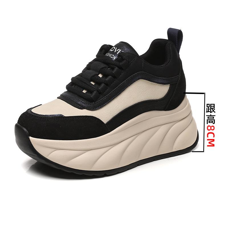 Autumn and Winter Soft Leather Forrest Gump Shoes for Women Casual Heightened Thick-soled Dad Shoes