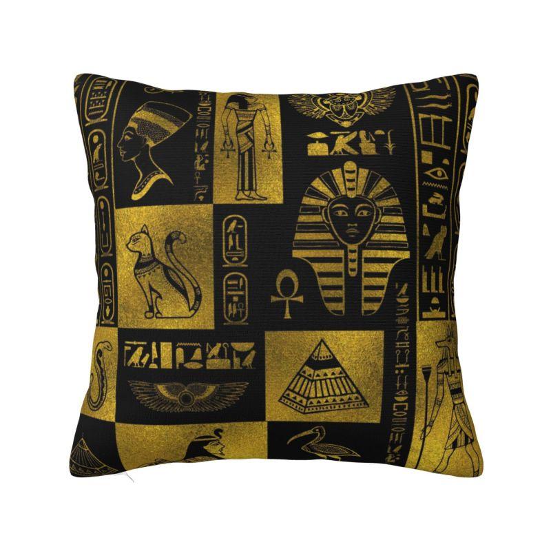 Египетская Богиня Кошка На Золотой Орнаментальной Плитке Подушка Декорация Египет Иероглифическая Подушка Декорация Салон Квадратная Наволочка