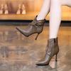 Fashion High Heel Ankle Boots Women's Autumn and Winter New Pointed Toe Brown Boots Zipper Leather Sexy Pleated Designer Boots Mujer