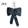 Plush Bow Ornament Leopard Print Keychain, Fluffy Bowknot Bag Charm Keychain with Lobster Clasp, Women Girls Handbag Decorative Accessory