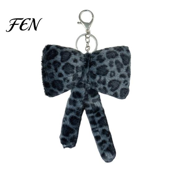 Plush Bow Ornament Leopard Print Keychain, Fluffy Bowknot Bag Charm Keychain with Lobster Clasp, Women Girls Handbag Decorative Accessory