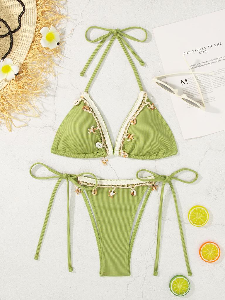 Ребристый Бикини Купальник Бразильский Бикини Комплект Тонкие Бретельки Купальная Одежда для Женщин Халтер Сексуальные Купальники Лето Женский