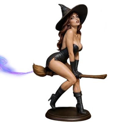 Завораживающая Красавица – Сексуальная Фигурка Ведьмы на Книжной Полке, 6 Расписанная Вручную Смола Готическая Темная Ведьма Едет на Таинственной Соблазнительной Фигурке-Статуэтке в Капюшоне