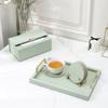 6-piece leather coaster set with metal holder, waterproof coasters for home decor, with cork bottom, green (2 sets)
